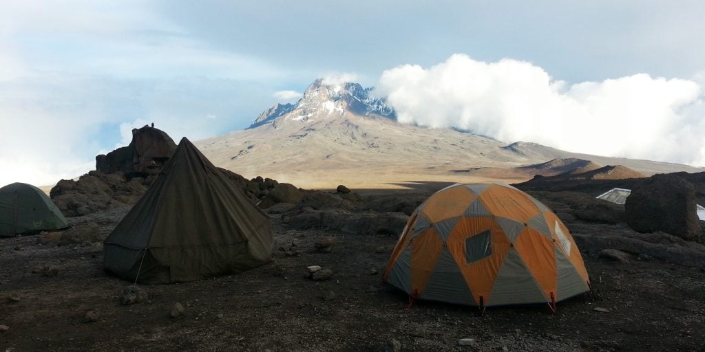 People camping on Kilimanjaro. 