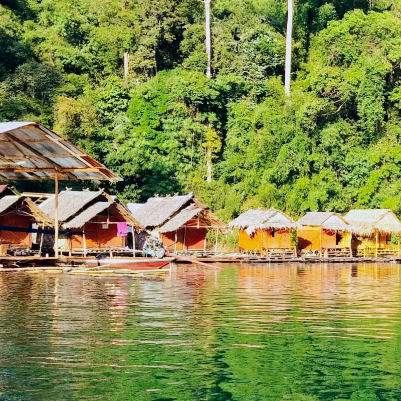 Sleep in a floating river bungalow