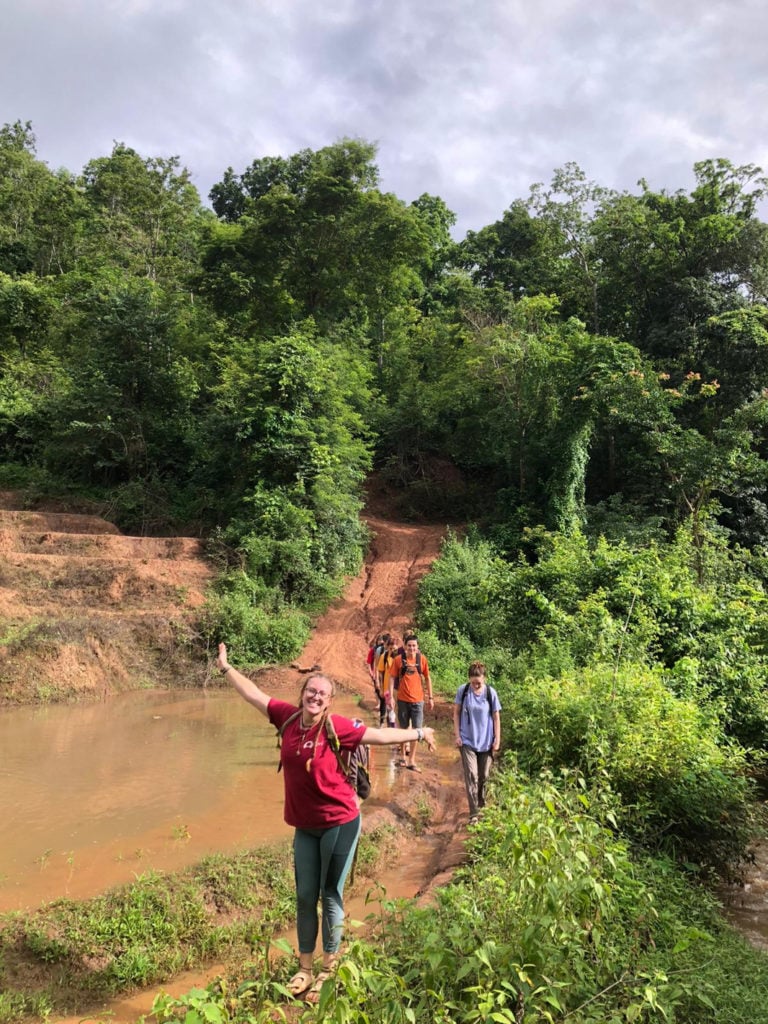 Indiana having a great time on an elephant hike in Chiang Mai