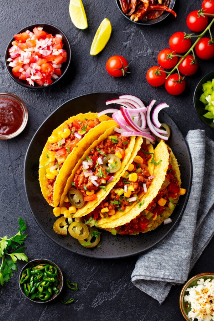 Taco with beef, Mexican traditional cuisine.