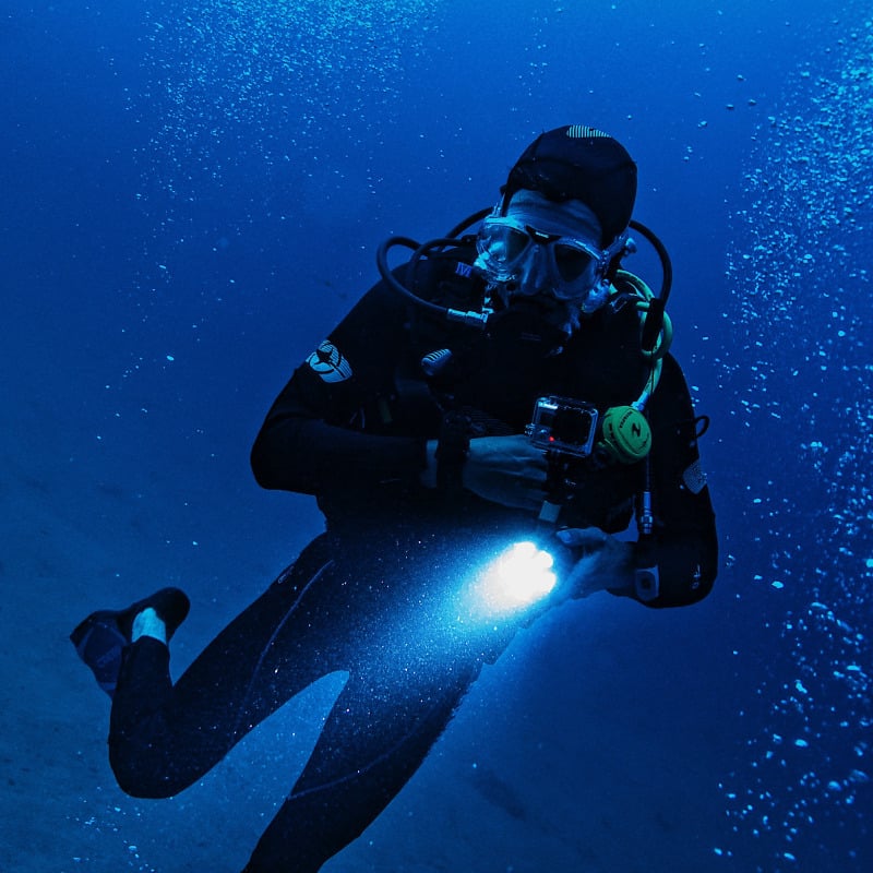 Explore the ocean at night with a dive/snorkel