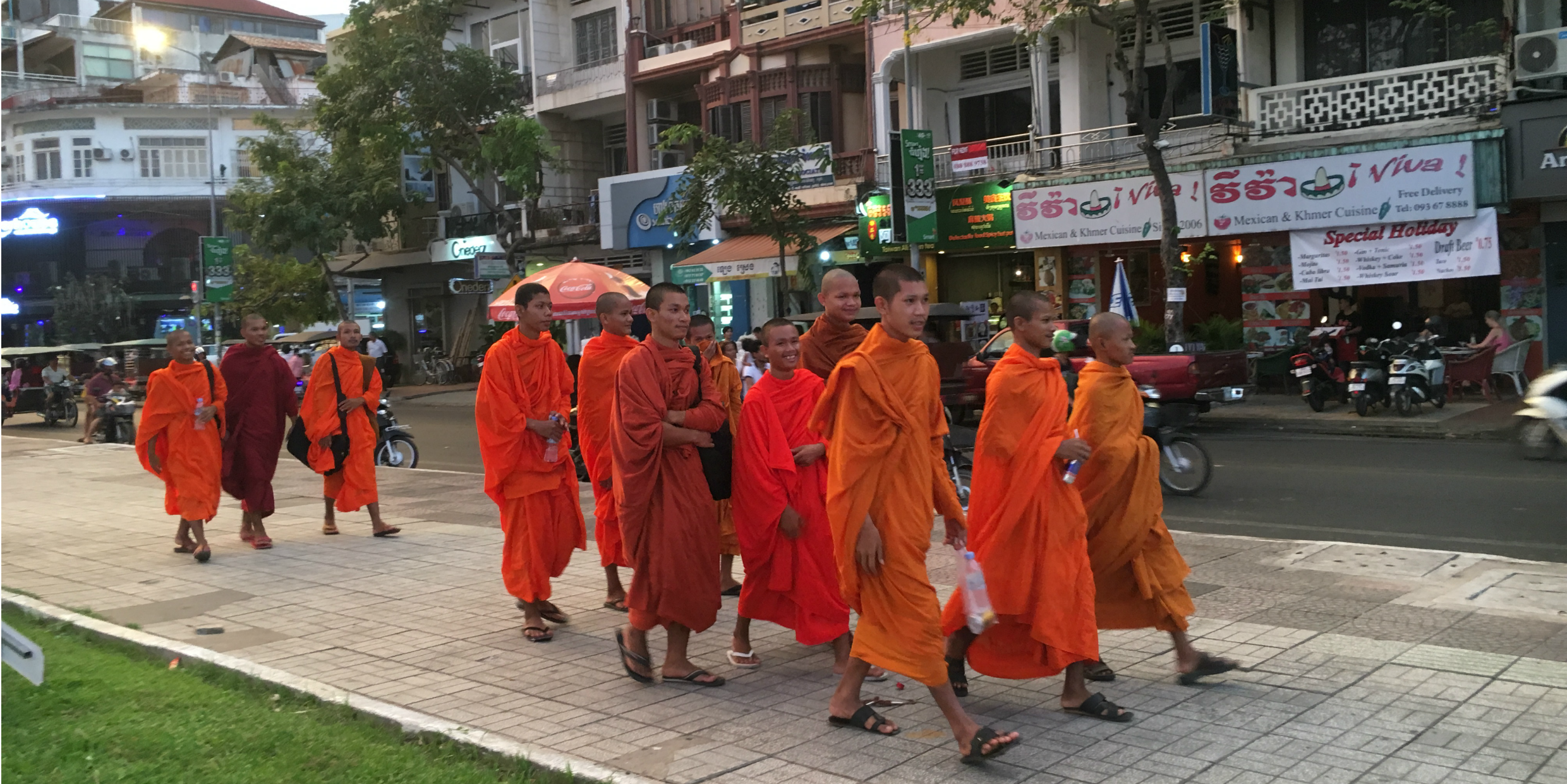 Monks walking in Cambodia's street