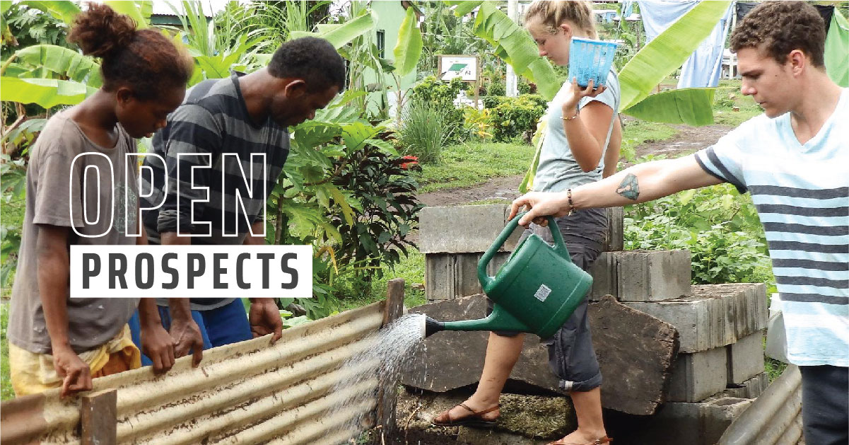 Volunteers working in a garden.