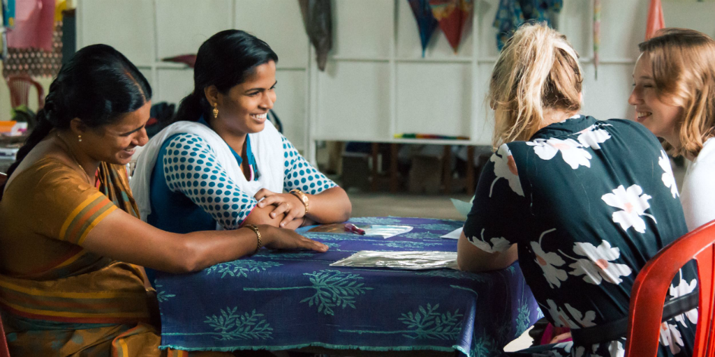 Volunteers from a group travel project to India work in women's empowerment