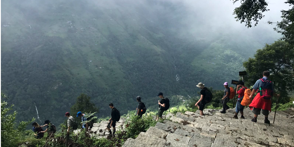 A volunteer group in Nepal from GVI on a Himalayan trek