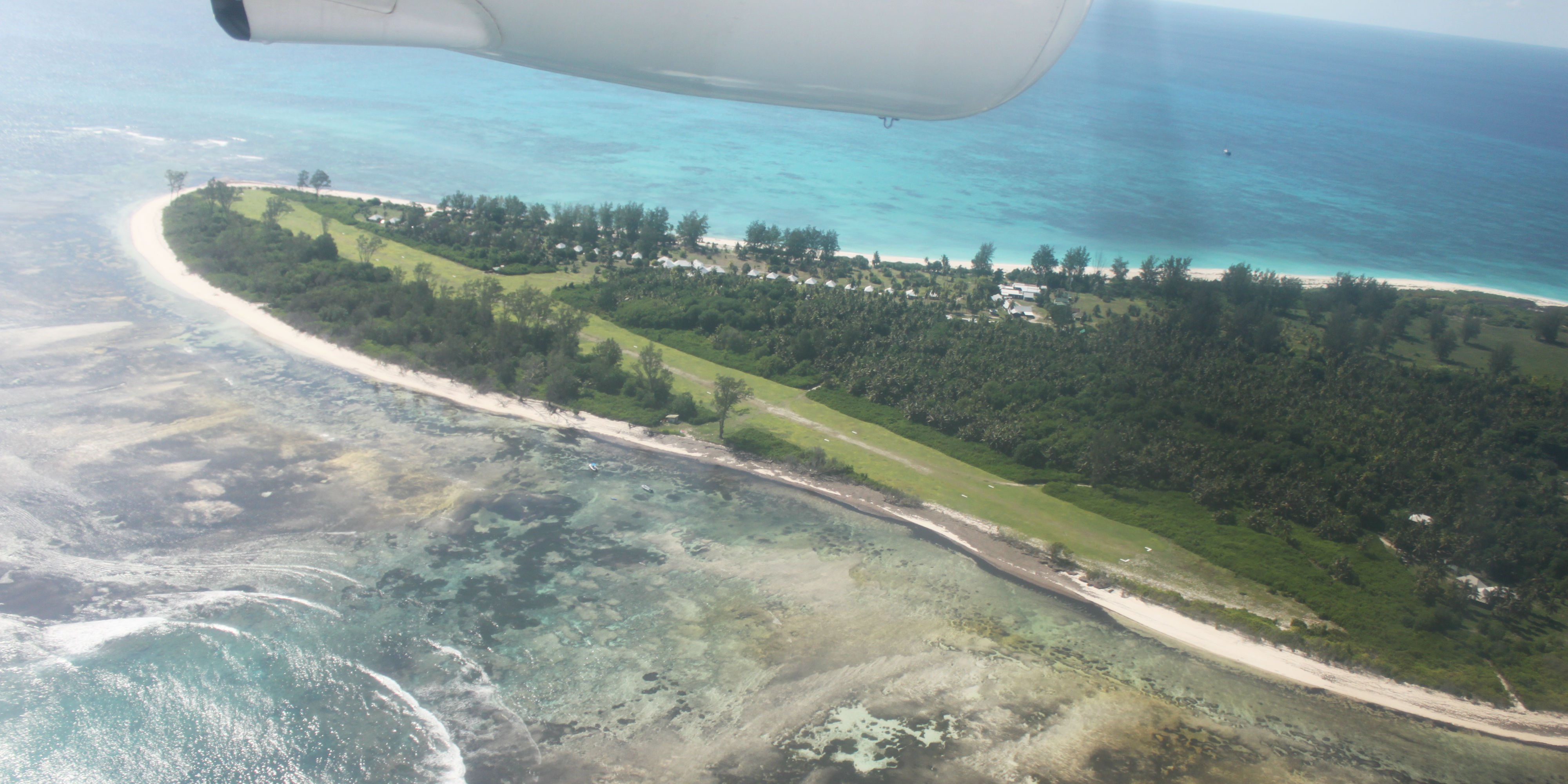 An aerial view of Bird Island, Seychelles. 