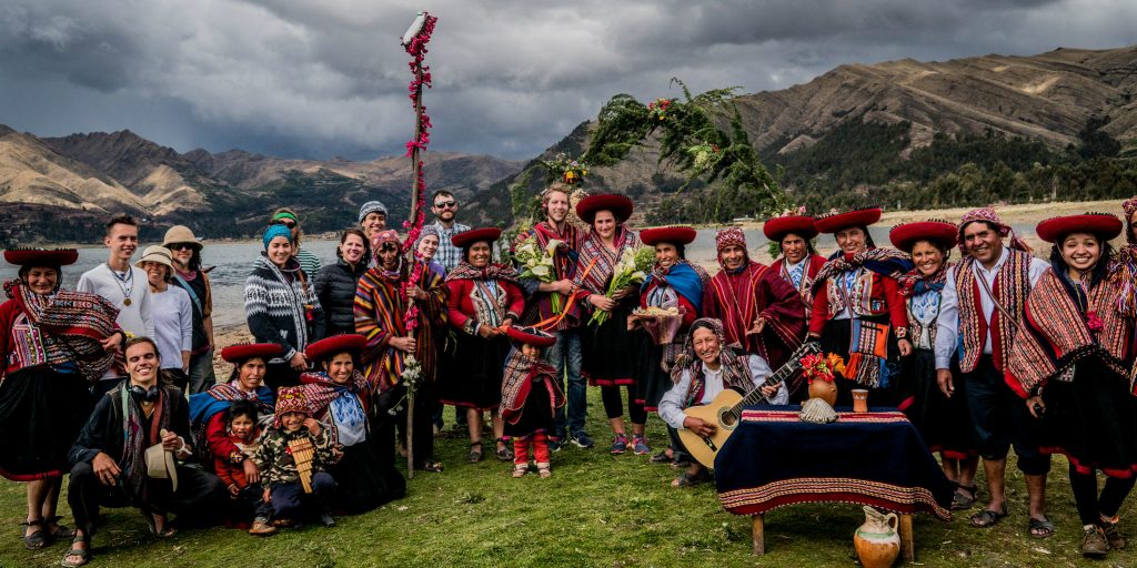 GVI participants celebrate a wedding together with community partners. Participants work closely with quechua people while volunteering in Peru with GVI.