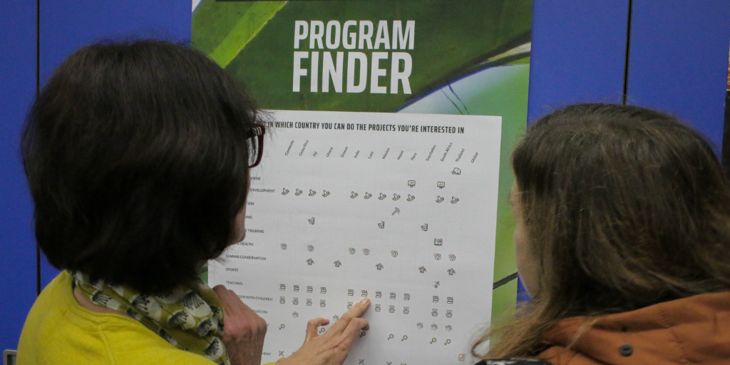 Two people looking at a GVI program finder