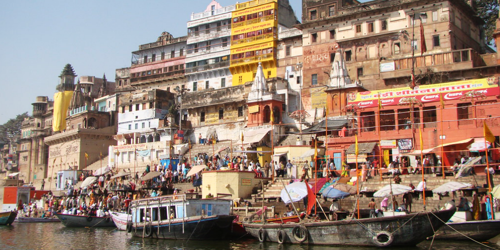 Experience the ghats leading into the ganges river when you take a trip to Varanasi