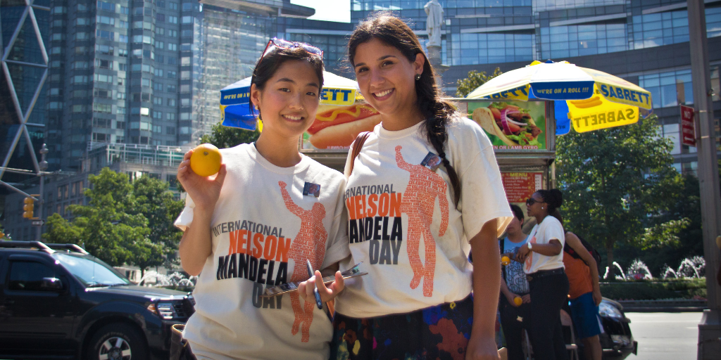 The ladies are taking part in Nelson Mandela day. 